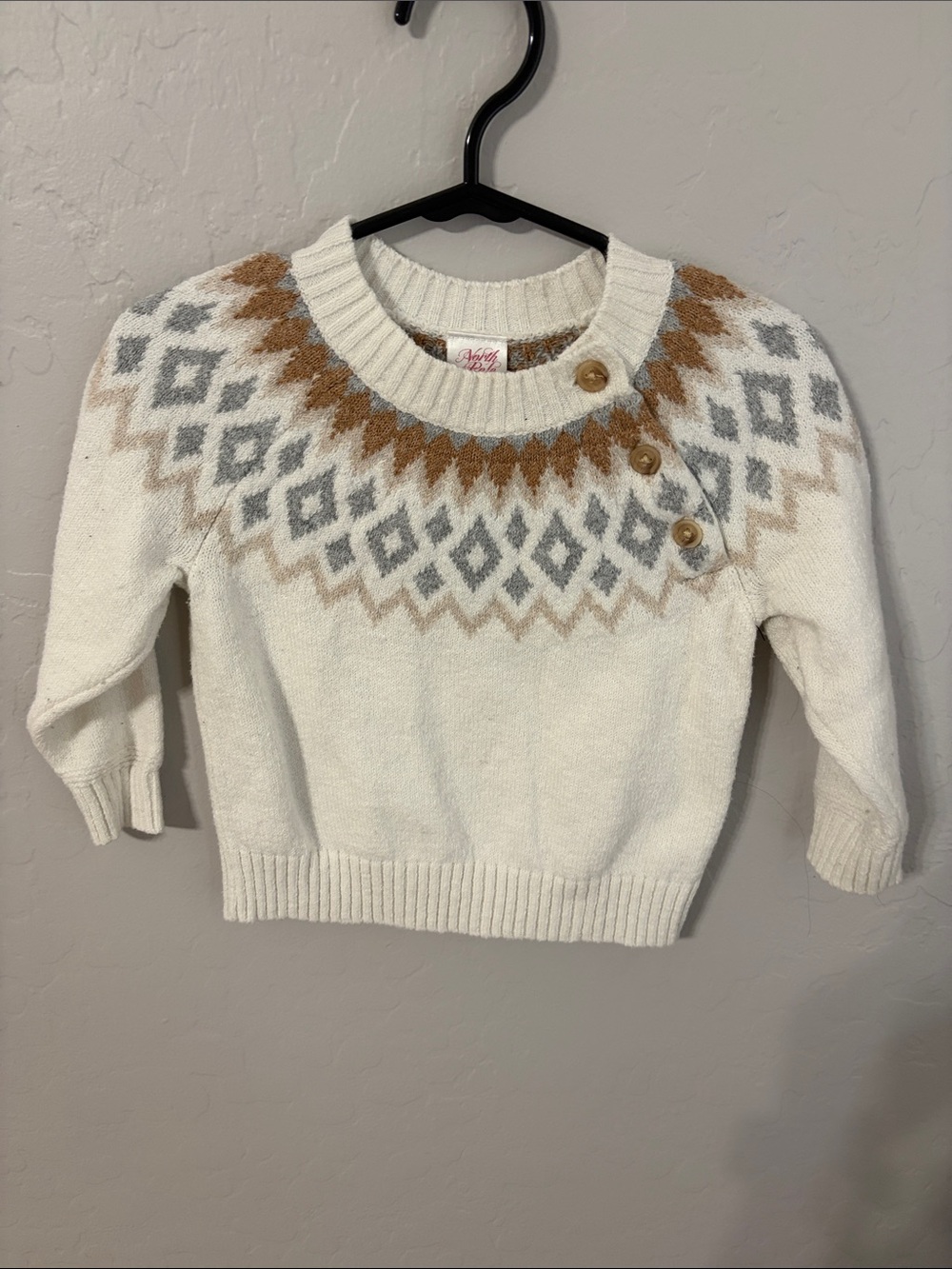 Ivory Fair Isle Button-Shoulder Sweater for Kids